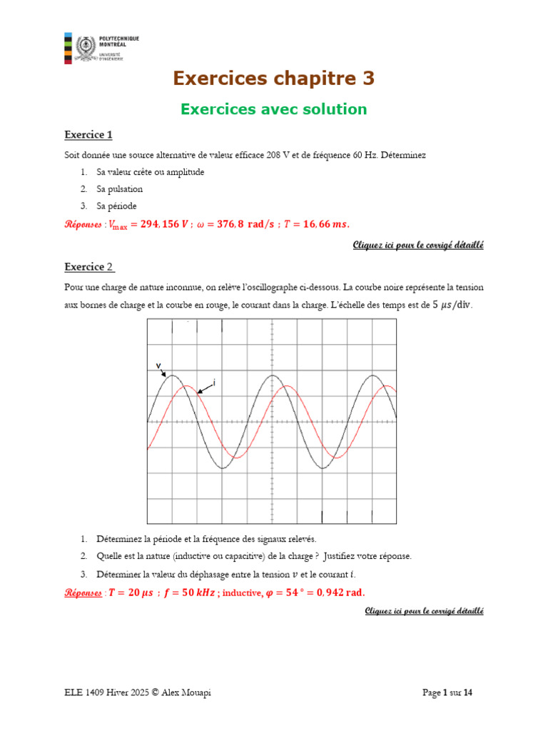 Exercices de phaseurs et impédances électriques | PDF | Impédance ...