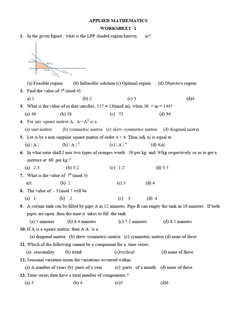 Applied Mathematics Worksheet on LPP and Modulo | PDF | Algorithms And ...