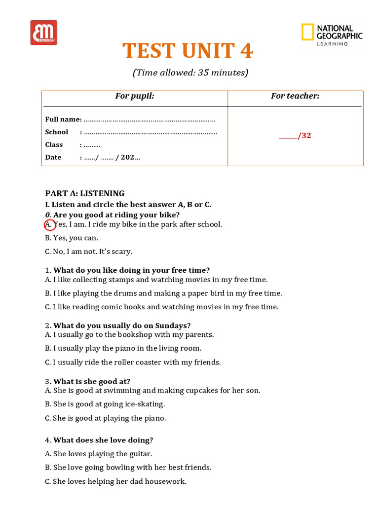 Listening and Reading Test for Students | PDF | Chess | Chess Theory