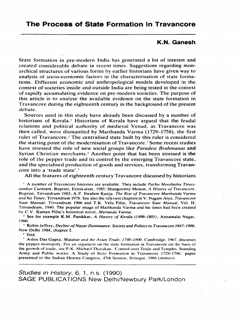 State Formation in Eighteenth Century Travancore | PDF