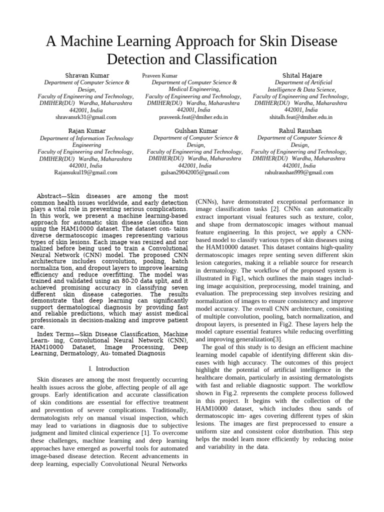Machine Learning for Skin Disease Detection | PDF | Deep Learning ...