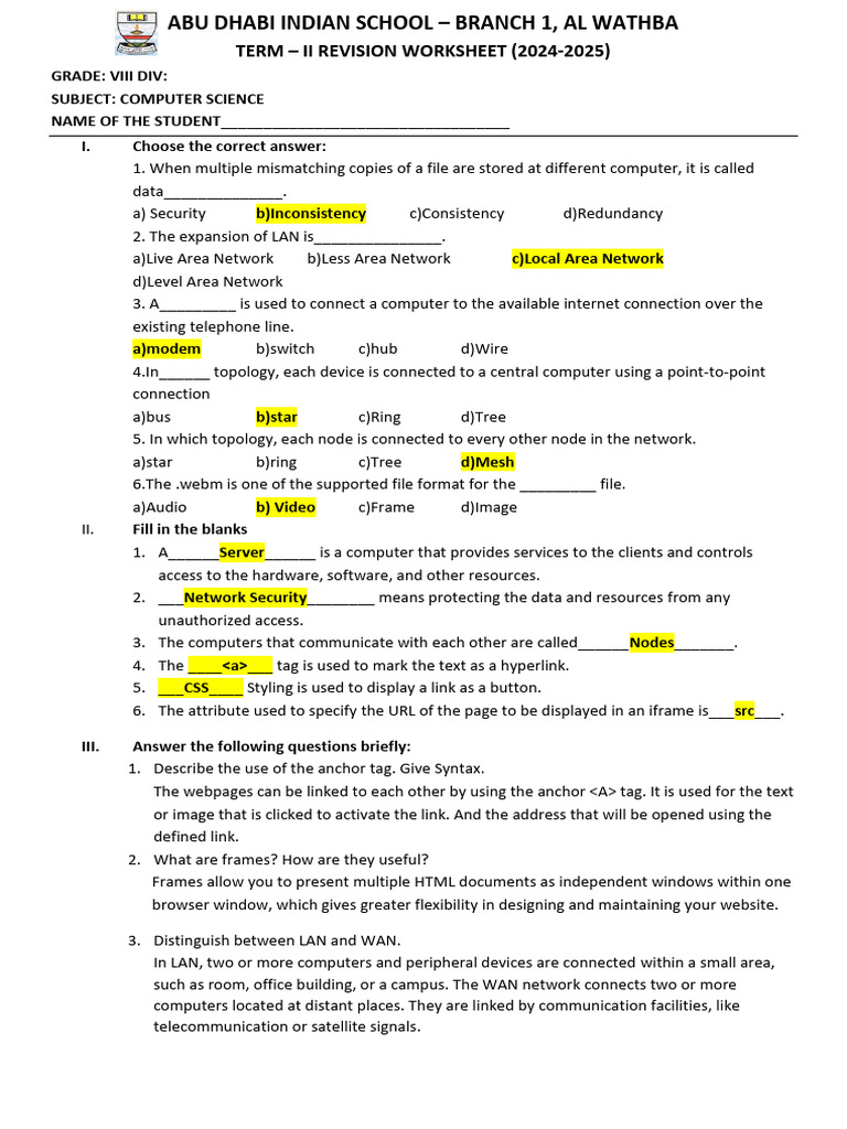 gr8term2RWanswerkey | PDF | Computer Network | Network Topology
