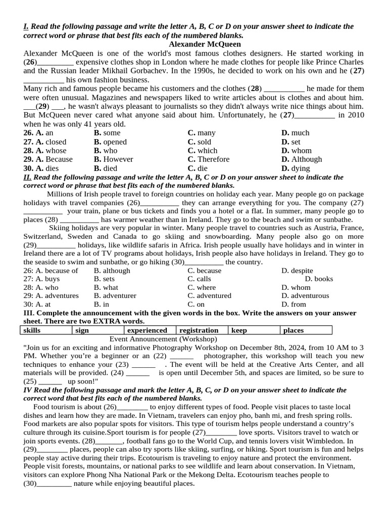 English Language Practice Exercises | PDF