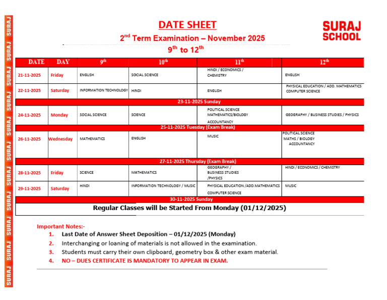 9th to 12th Term - 2 Date - Sheet - 2025 | PDF