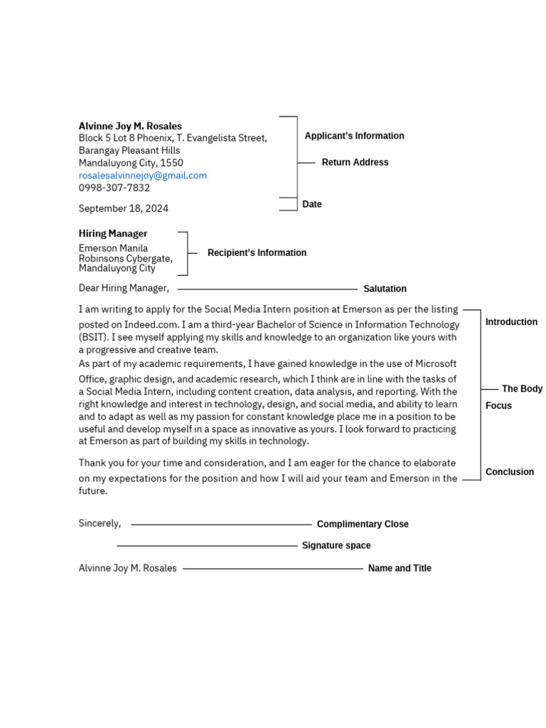 Social Media Intern Application Letter | PDF