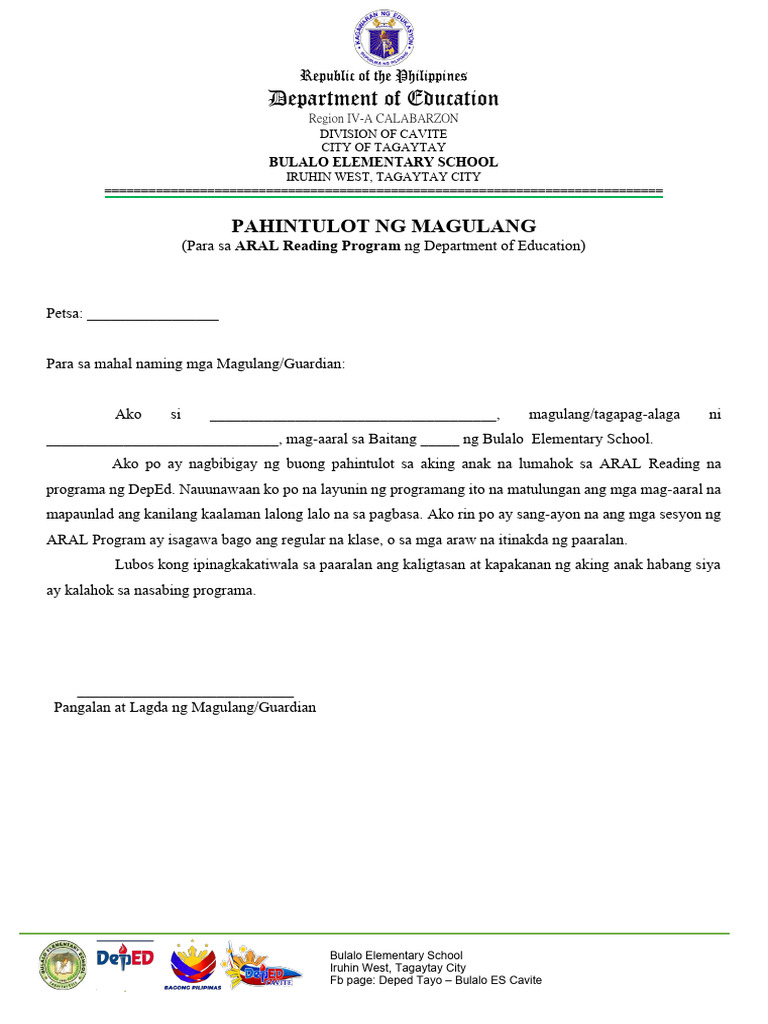 Parental Consent Grade 6 | PDF