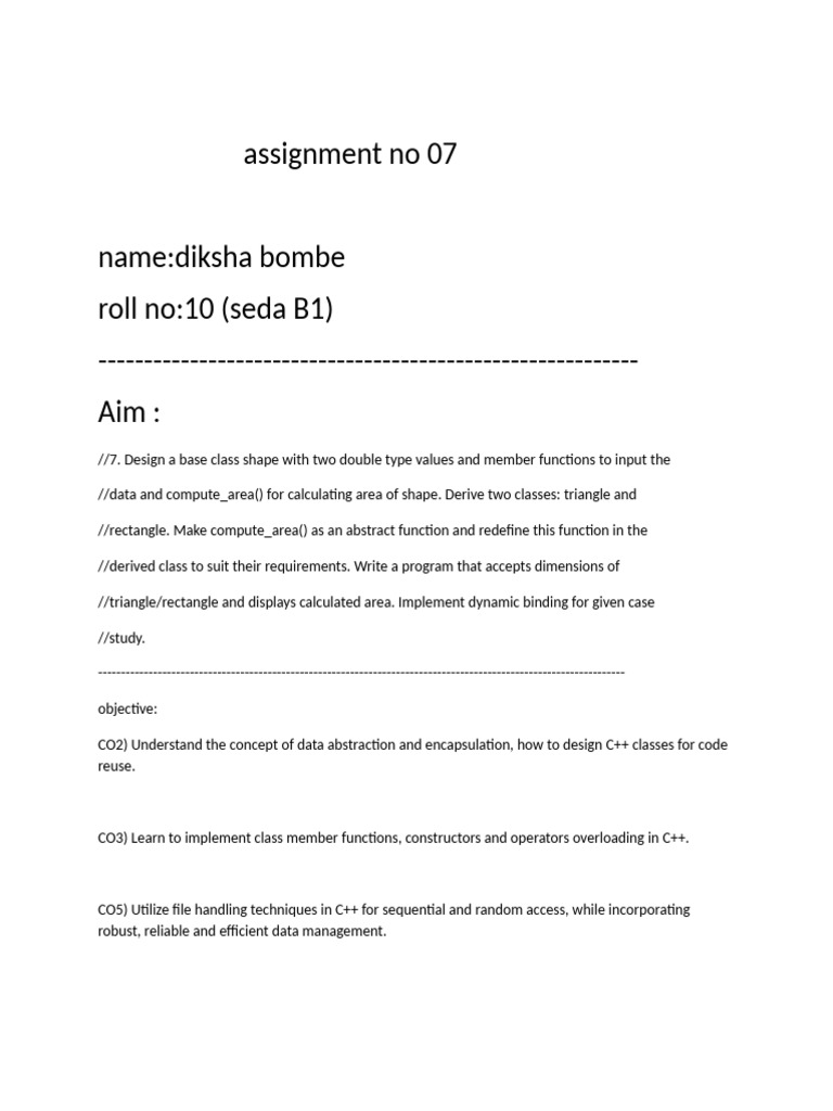 C++ Abstract Class Area Calculation | PDF | Class (Computer Programming ...