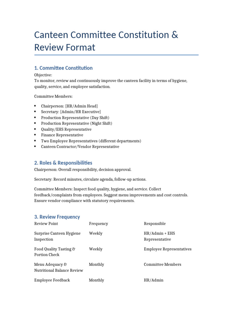 Canteen Committee Constitution Guide | PDF