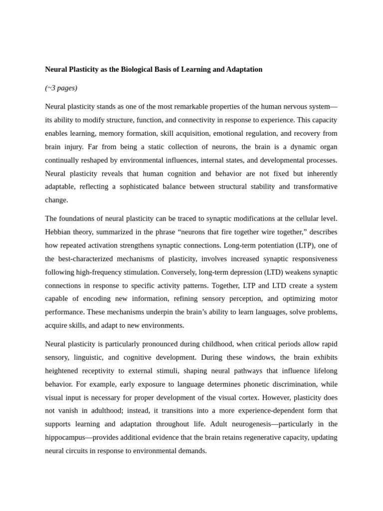 Neural Plasticity: Learning & Adaptation | PDF | Neuroplasticity | Brain