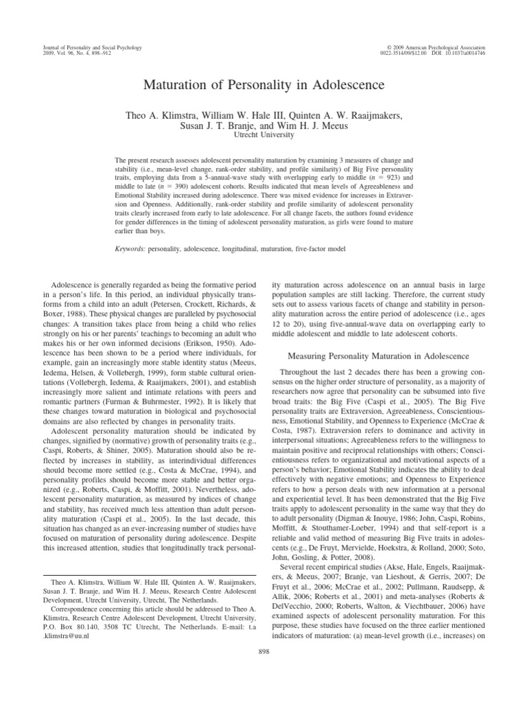 Maturation of Personality in Adolescence | PDF | Standard Score ...