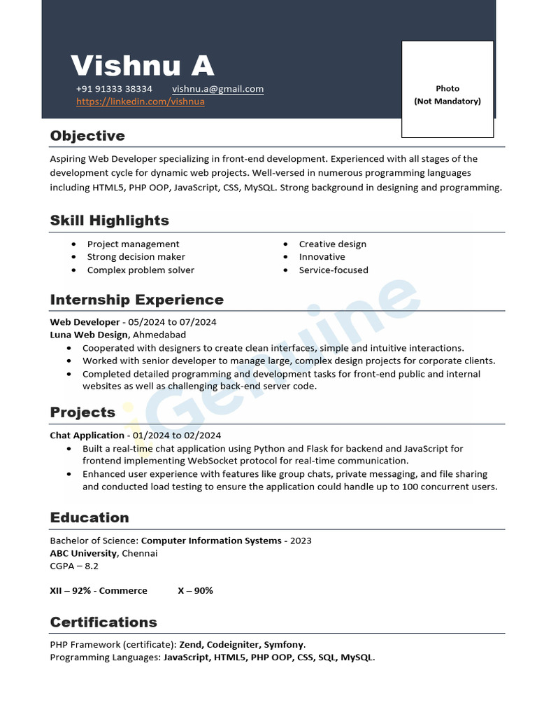 Front-End Web Developer Resume | PDF