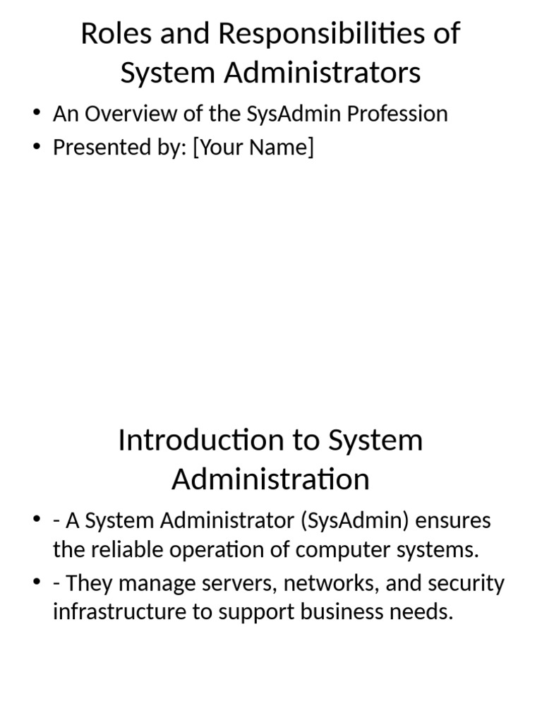 Essential Roles of System Administrators | PDF | System Administrator ...