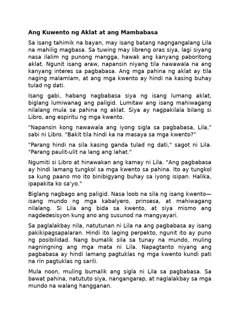 Ang Kuwento NG Aklat at Ang Mambabasa | PDF