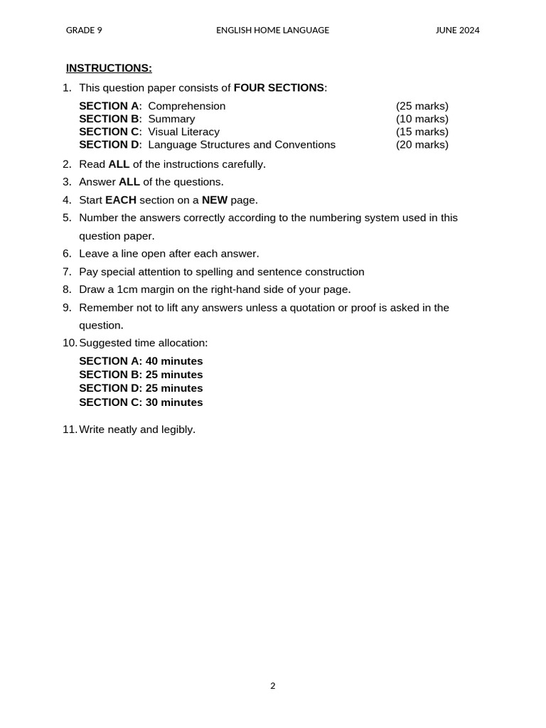 Grade 9 English Exam: June 2024 | PDF | Zulu Kingdom