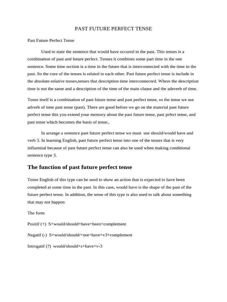 Understanding Past Future Perfect Tense | PDF | Grammatical Tense ...