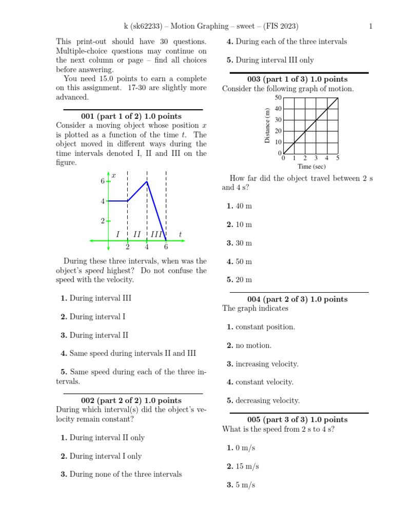 Motion Graphing Problems | PDF | Speed | Velocity