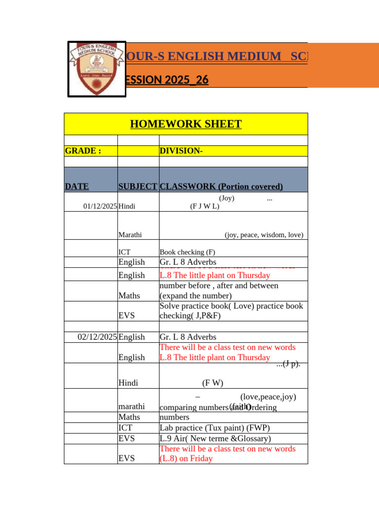 Homework Sheet Month December-2-1 | PDF