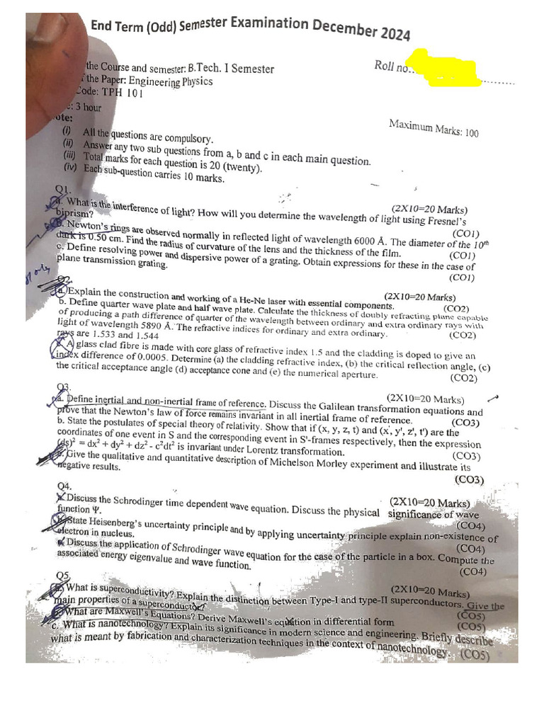 Tph101 Endsem Back 2024 Dec | PDF
