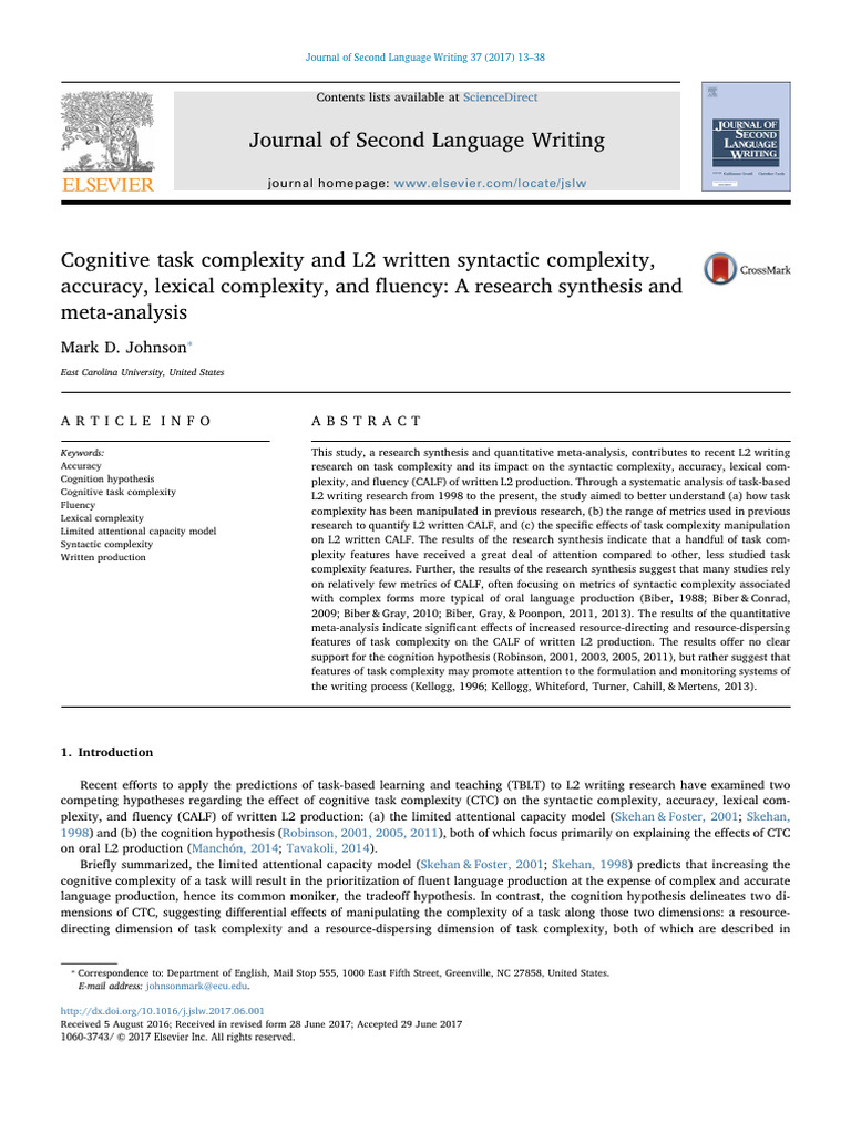 Task Complexity's Impact on L2 Writing | PDF | Effect Size | Working Memory