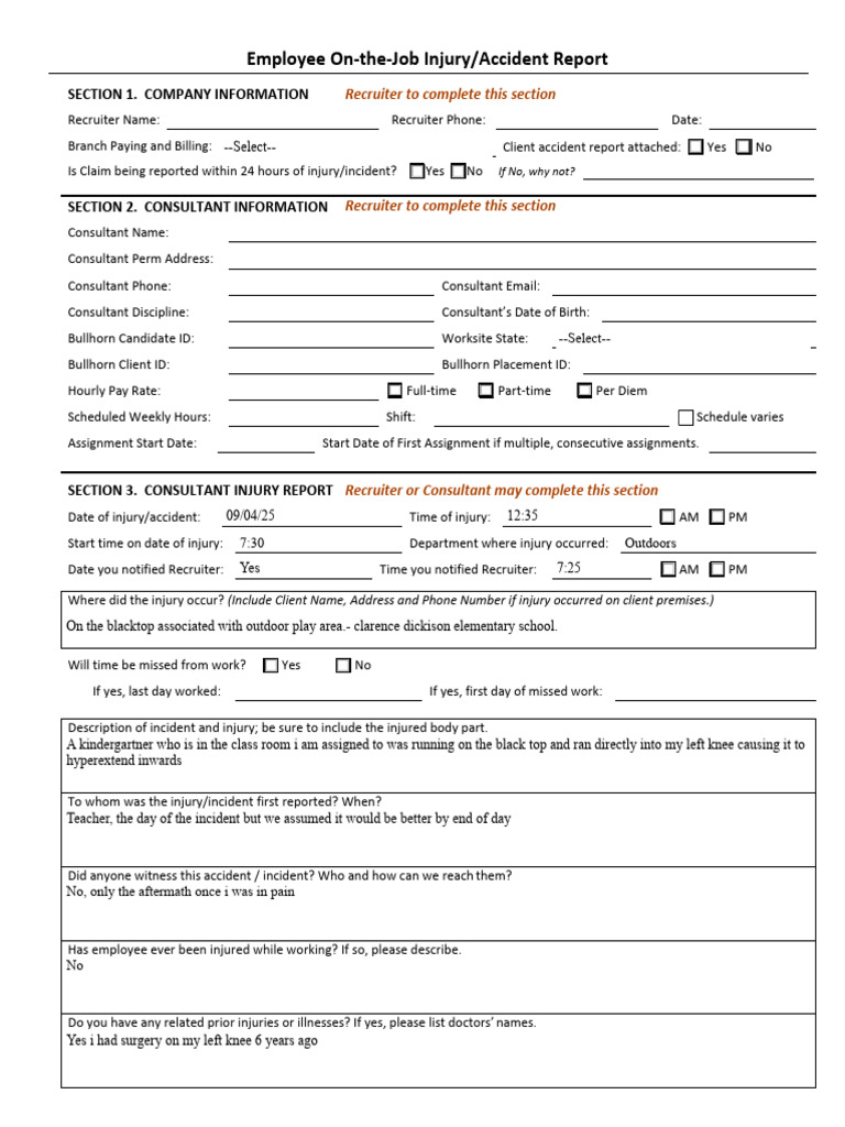 Workers Comp Reporting Form | PDF | Diseases And Disorders ...