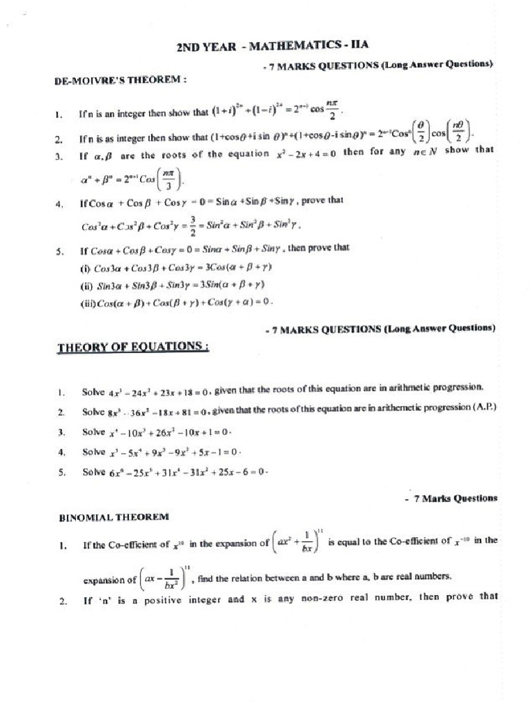 Maths 2A Imp Questions | PDF