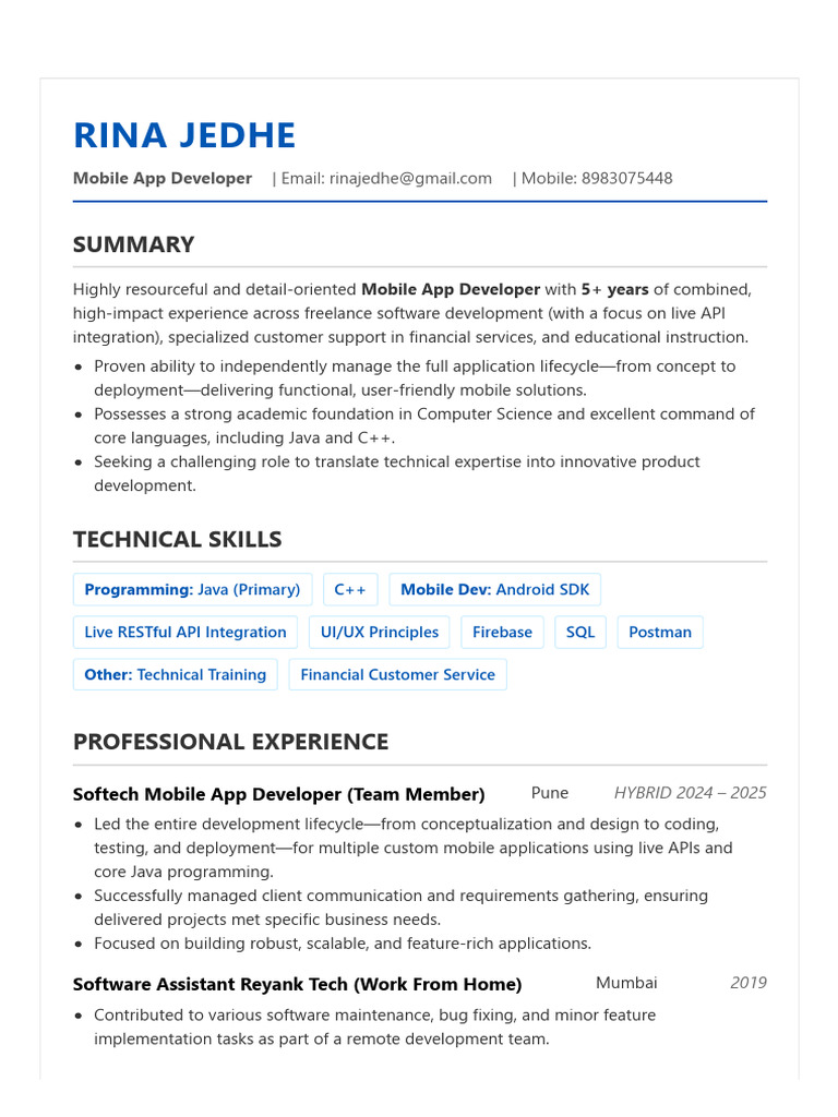 Mobile App Developer with API Expertise | PDF | Software Development ...