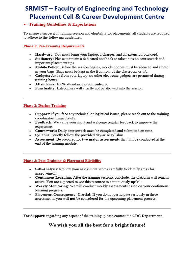 Training Guidelines to Students | PDF