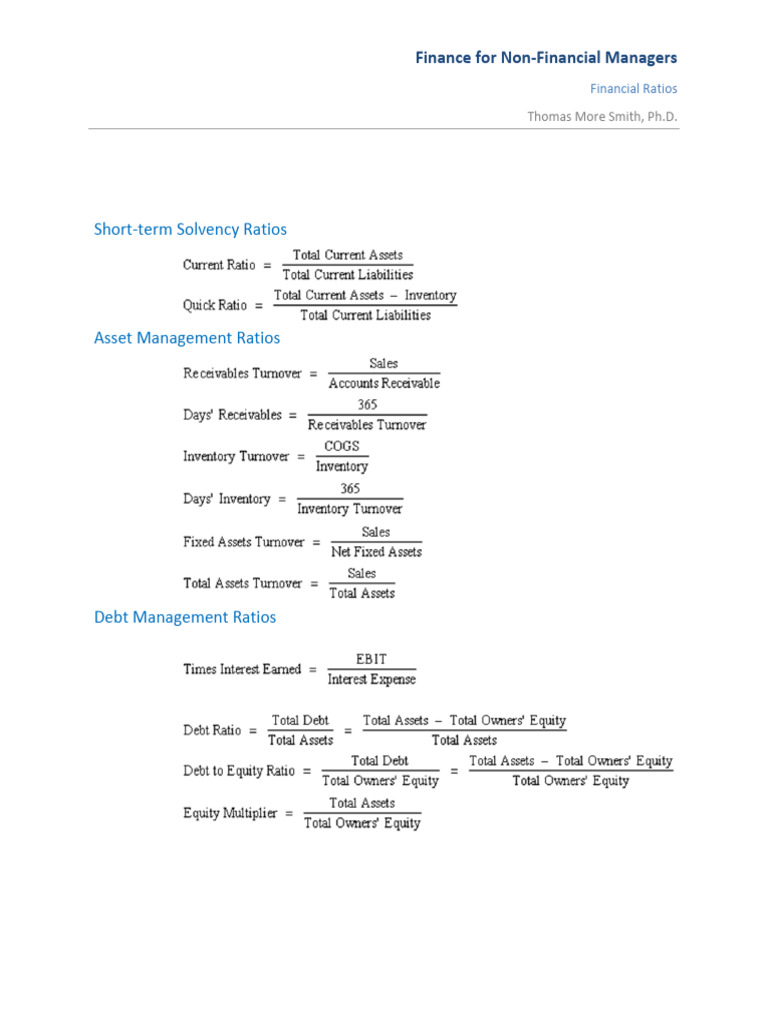 Financial Ratios Equations | PDF