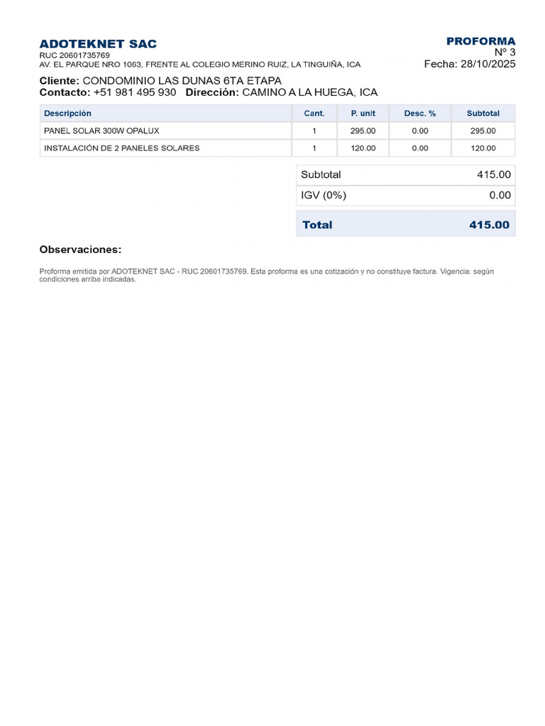 Proforma 3 | PDF