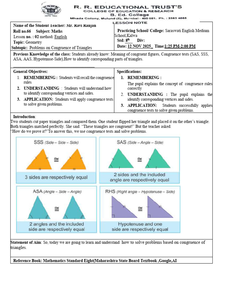 Geometry: Congruence of Triangles | PDF | Euclidean Geometry | Euclid
