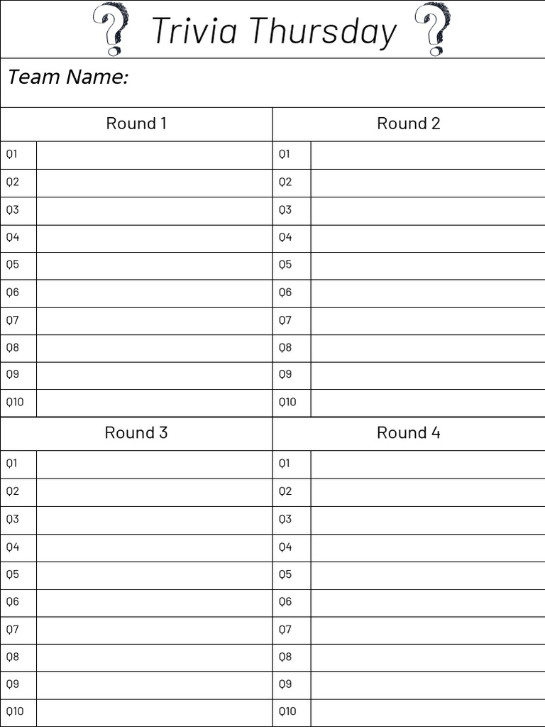 Trivia Thursday Sheet | PDF