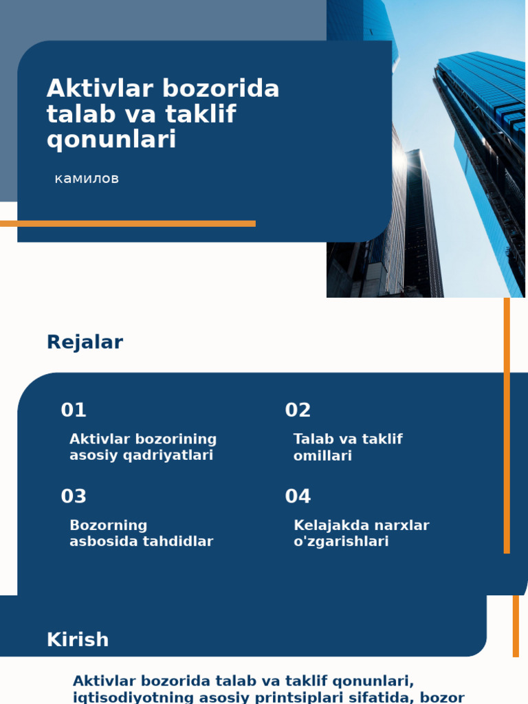 Taqdimot Mavzu Aktivlar Bozorida Talab Va Taklif Qonunlari | PDF