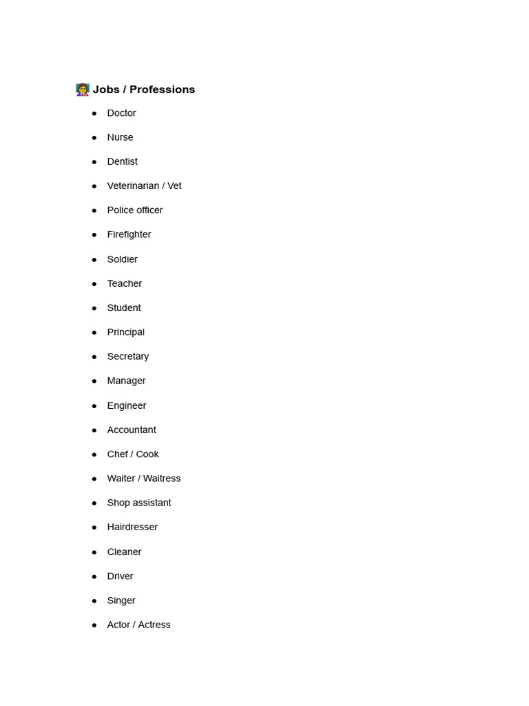 List of Common Professions and Jobs | PDF