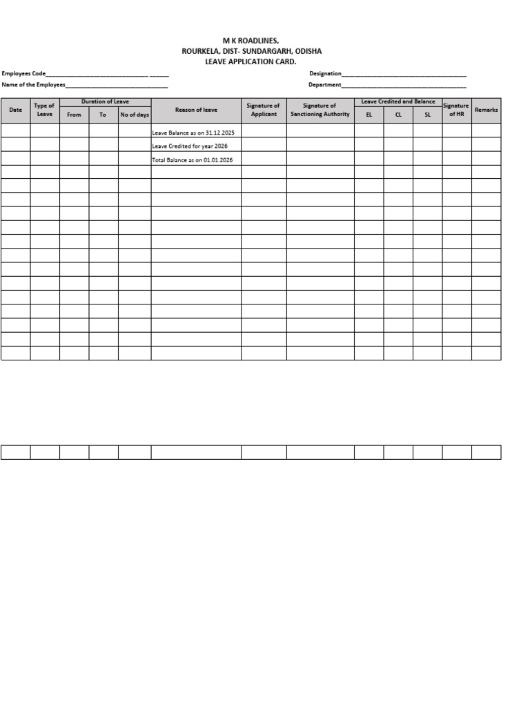 Leave Card Format | PDF