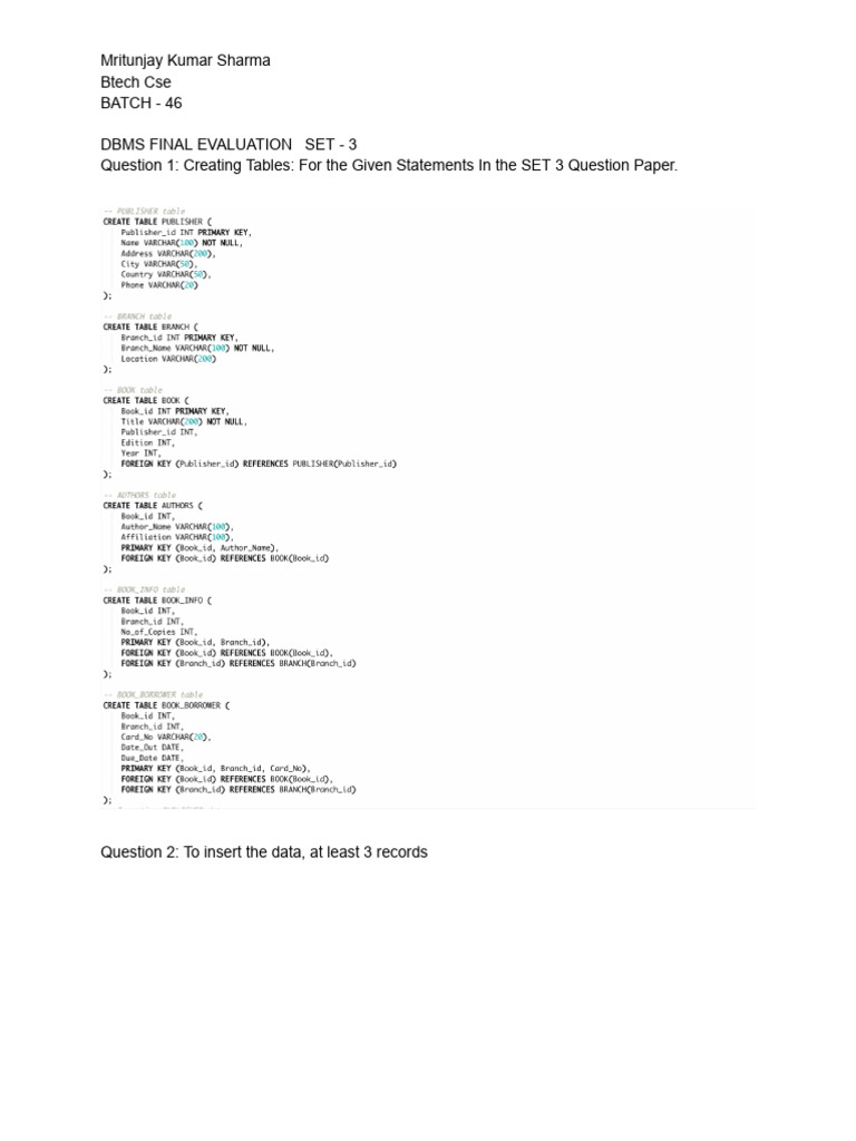 DBMS Final Evaluation Set 3 Solutions | PDF | Data Management | Databases