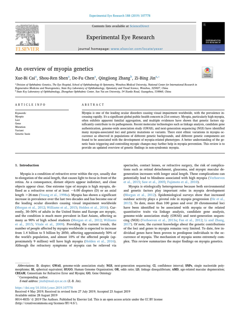 Overview of Myopia Genetics Research | PDF | Myopia | Mutation