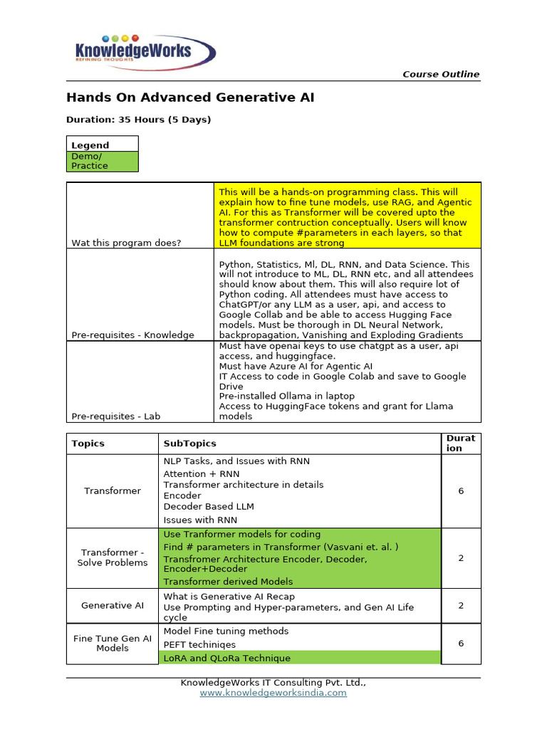 Advanced Generative AI Course Outline | PDF | Machine Learning ...
