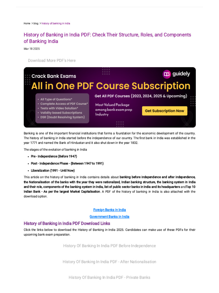 History of Banking in India PDF Guide | PDF | Banks | Reserve Bank Of India