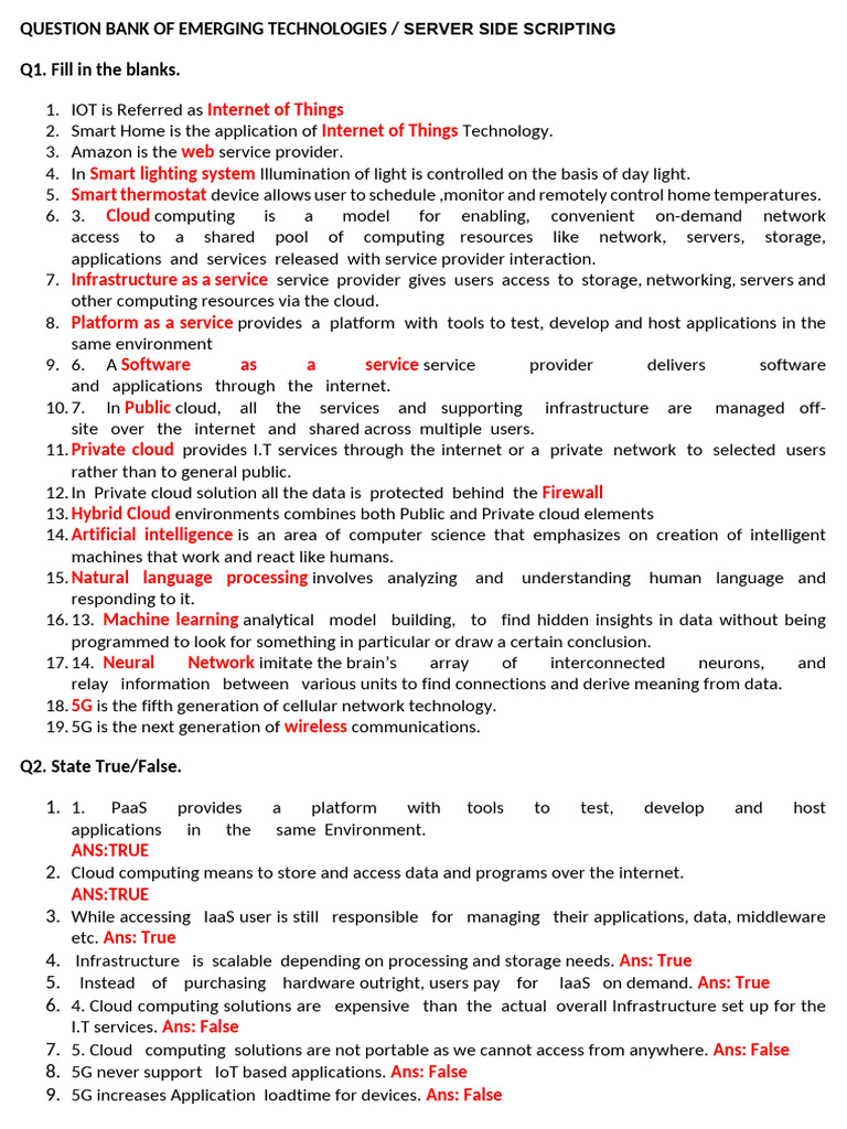 Emerging Technologies Question Bank | PDF | Cloud Computing | Internet ...