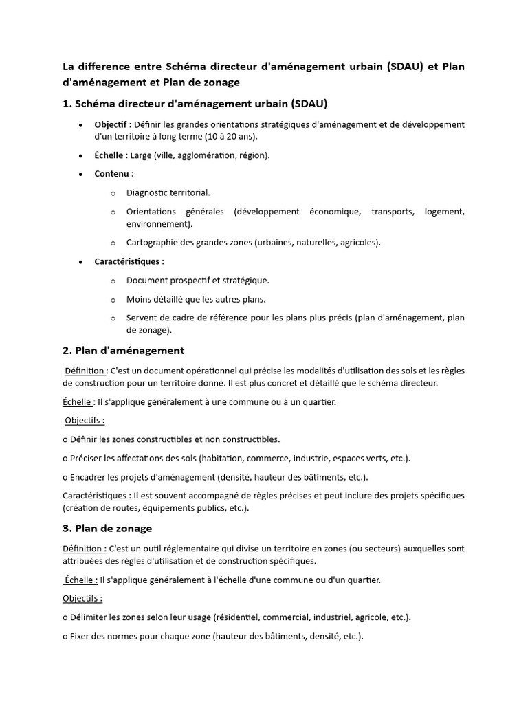 Différences entre SDAU, Plan d'aménagement et Zonage | PDF | Planification