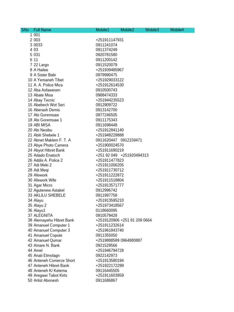 Contact List with Mobile Numbers | PDF