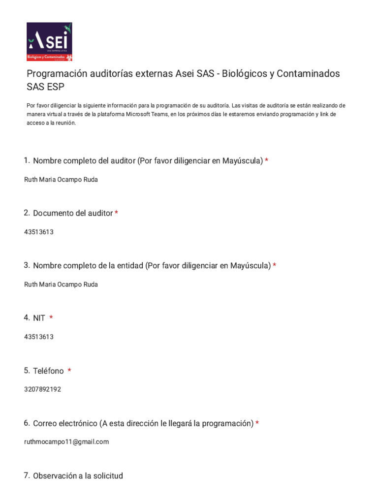 Programación Auditorías Externas Asei SAS | PDF