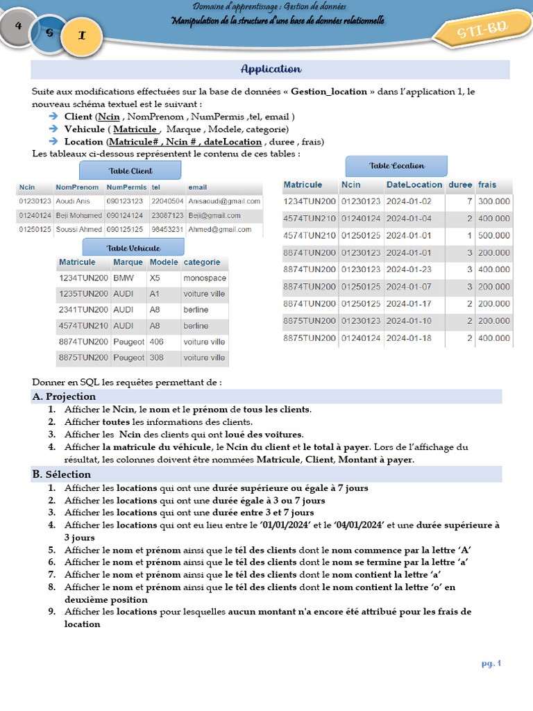 Gestion des données de location SQL | PDF | Bases de données | Base de ...