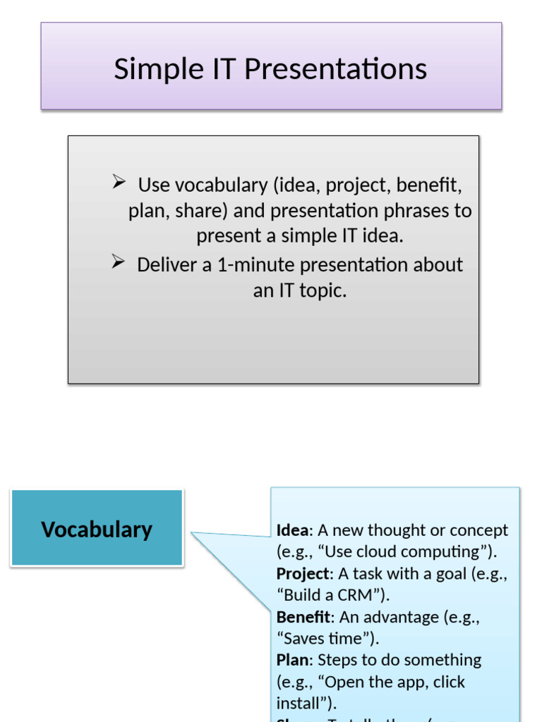 Simple IT Presentation Tips and Vocabulary | PDF | Information ...