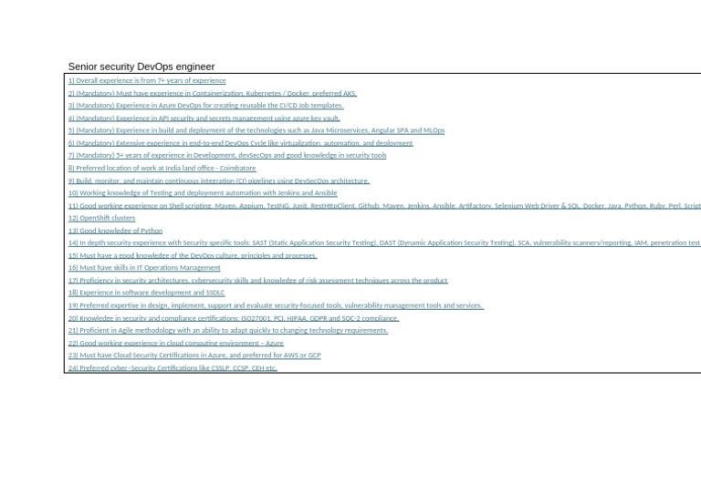 Senior Security DevOps Engineer Role | PDF