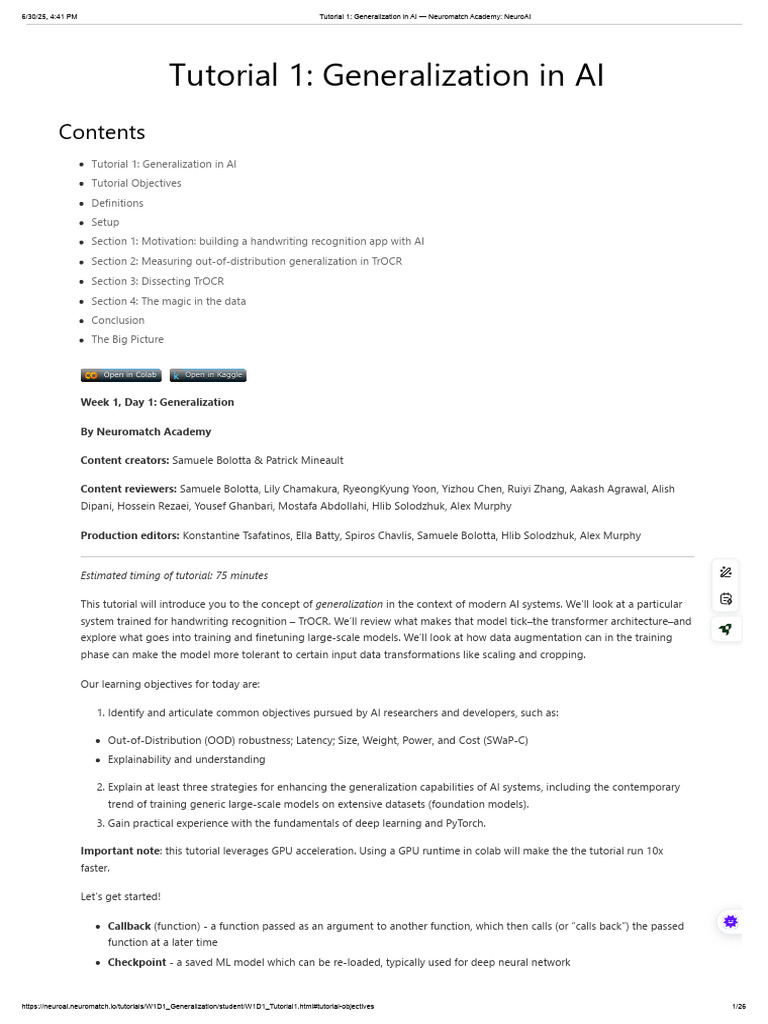Tutorial 1 - Generalization in AI - Neuromatch Academy - NeuroAI | PDF ...