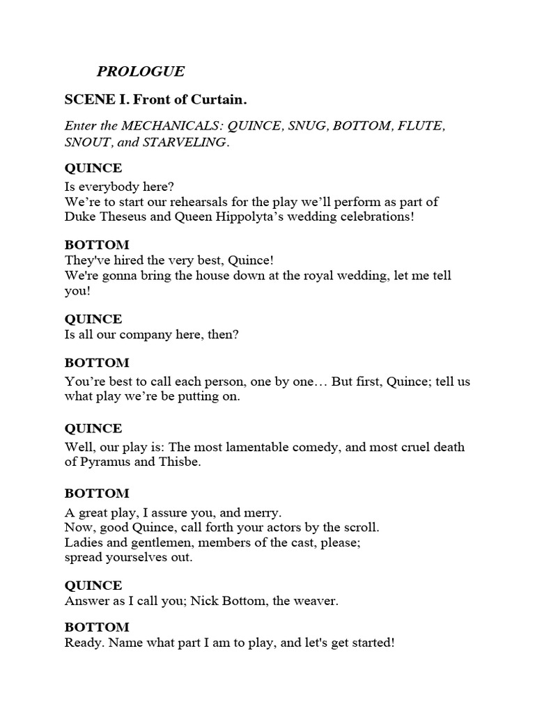 Rehearsal for Pyramus and Thisbe Play | PDF | A Midsummer Night's Dream