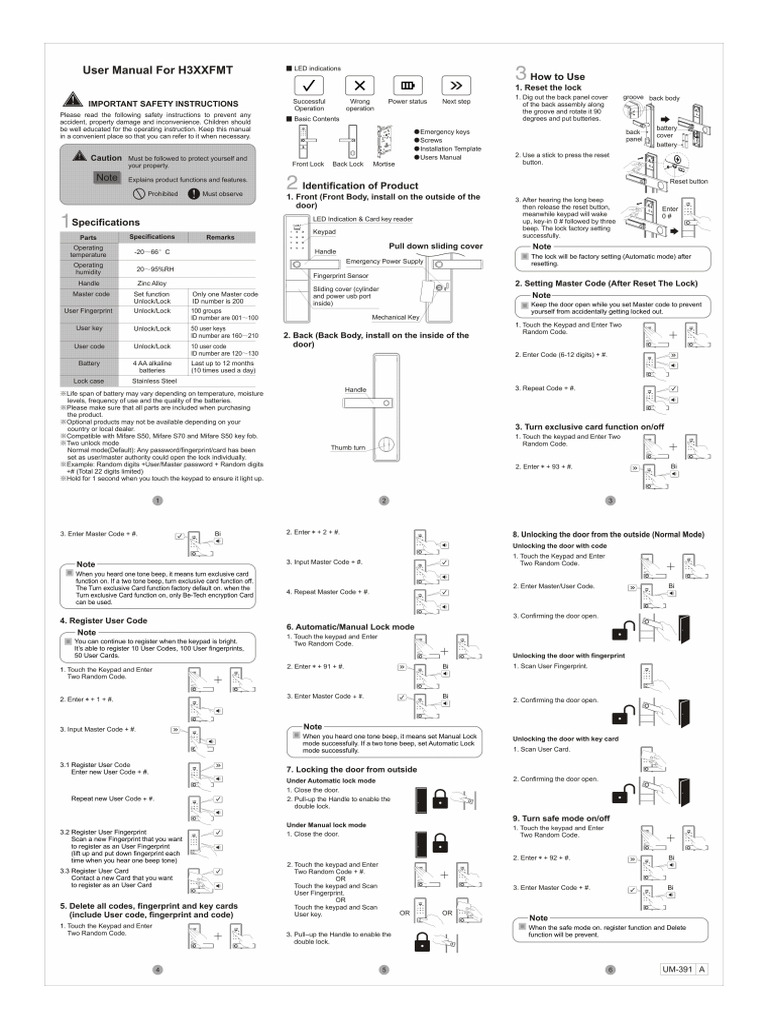 Digital Lock User Manual | PDF