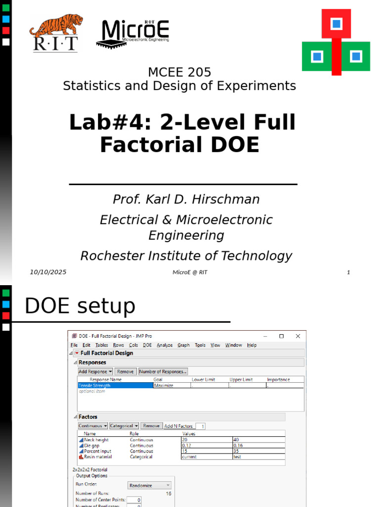2-Level Full Factorial DOE Lab Guide | PDF | Errors And Residuals ...