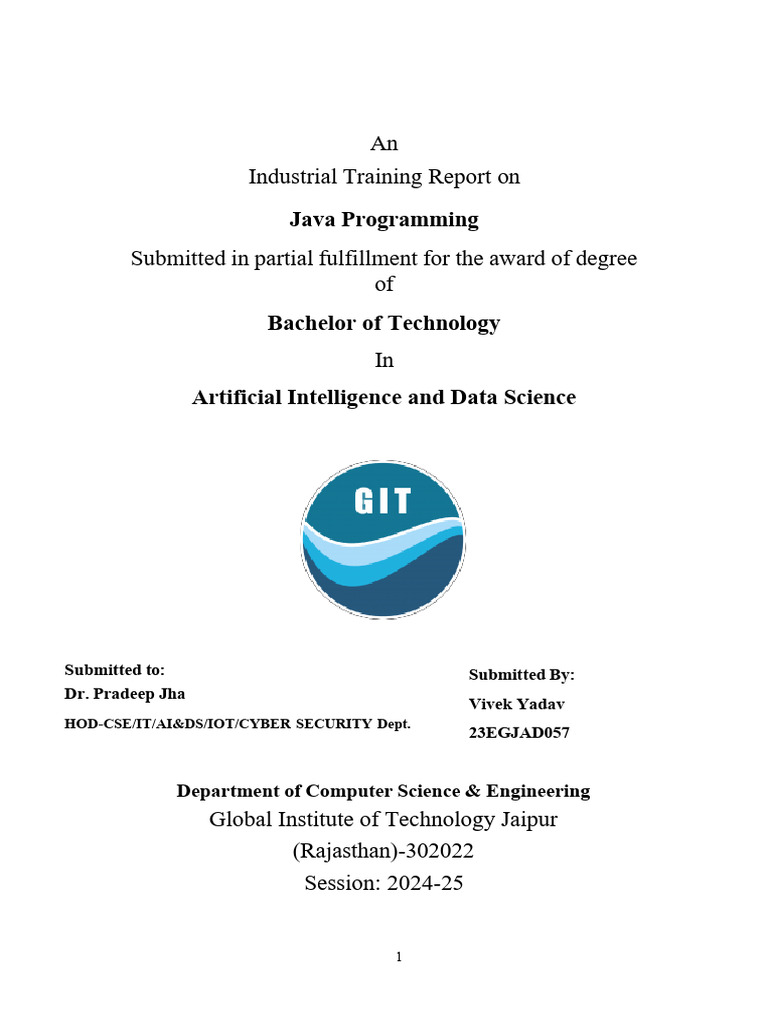 Java Programming Industrial Training Report | PDF | Class (Computer ...